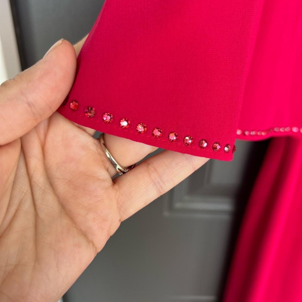 ST. JOHN evening dress maxi flutter sleeve cape cady solid pink valentine size 6 - Picture 7 of 14